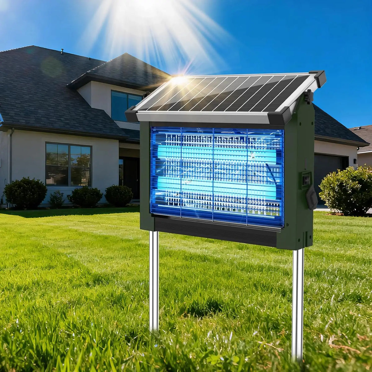 Solar Outdoor Bug Zapper With 4500V Waterproof Mosquito Killer Device