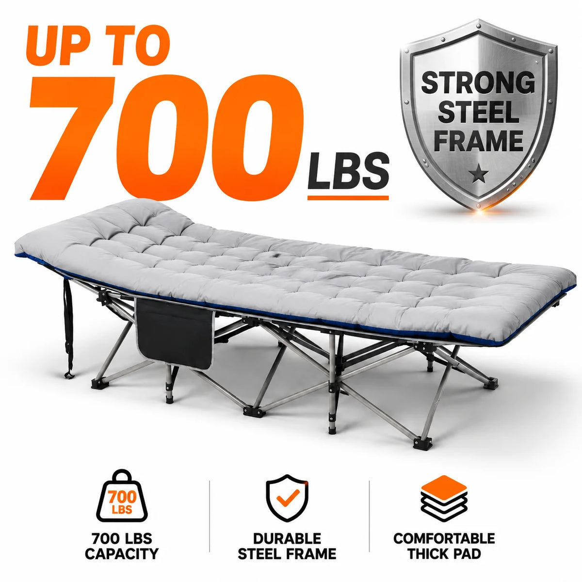 Portable Folding Camping Cot With Thick Padded Mattress for Travel Sleeping
