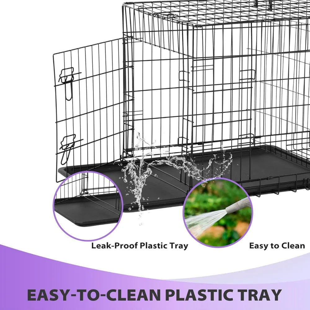 BestPet Foldable Metal Dog Kennel With Heavy Duty Slide Latches