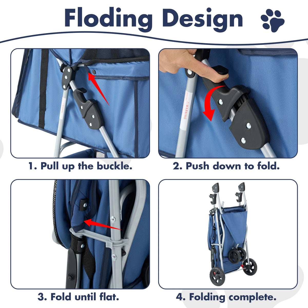 Folding Pet Stroller With Storage Basket And Cup Holder Portable