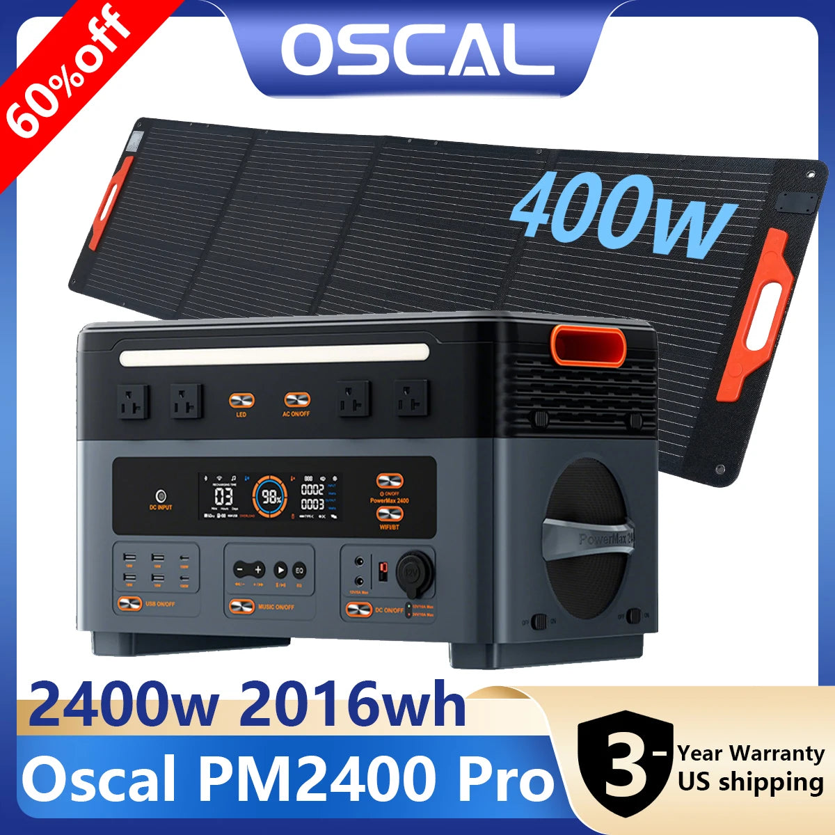 Oscal 2400W LiFePO4 Portable Power Station For Home And Camping