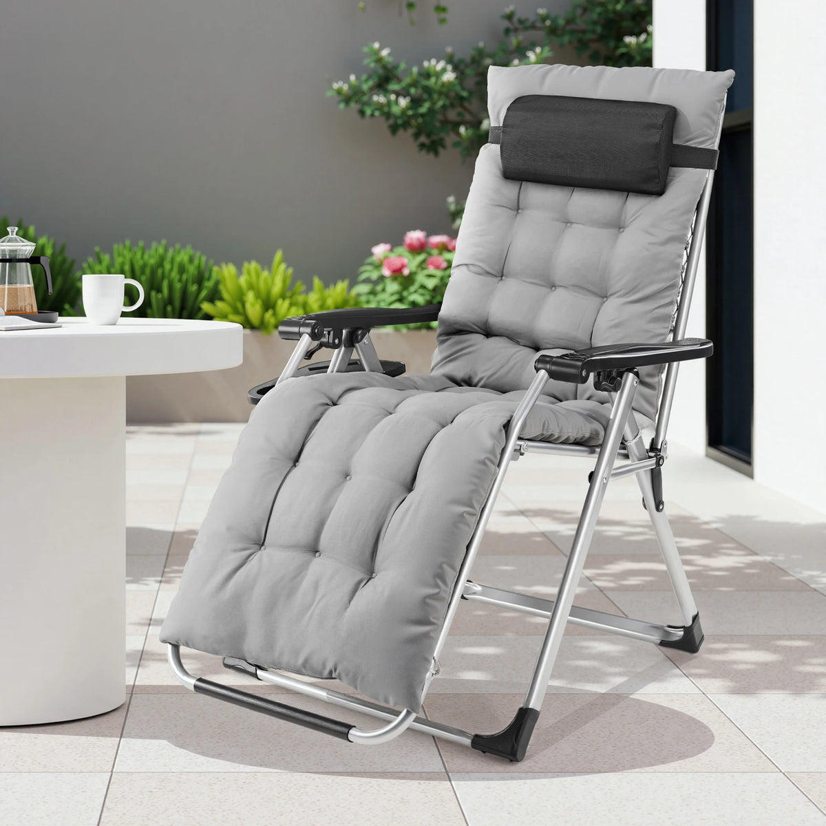JHK Zero Gravity Folding Patio Lounge Chair With Cup Holder