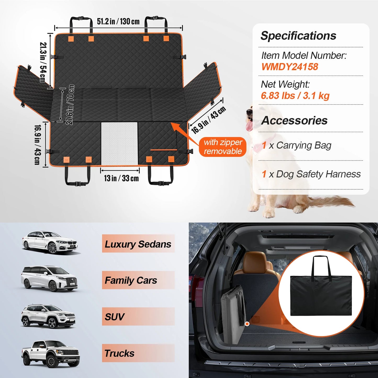 SucceBuy Dog Back Seat Extender With Mesh Window And Storage