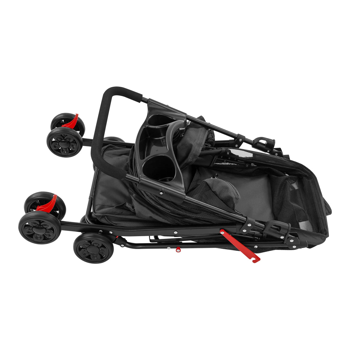 Foldable Mesh Pet Stroller With Cup Holder And Ergonomic Grip