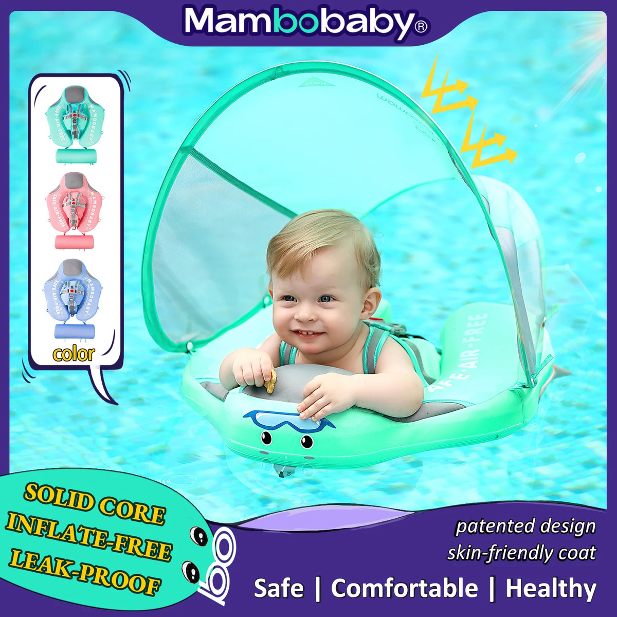 Mambobaby Inflatable Free Baby Float With Sun Canopy And Strap