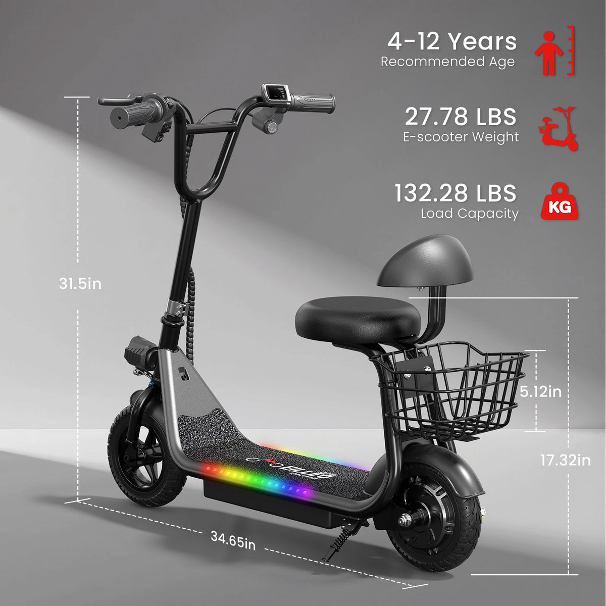 Eilleo Spacewalk Foldable Kids Electric Scooter With Bluetooth Speaker