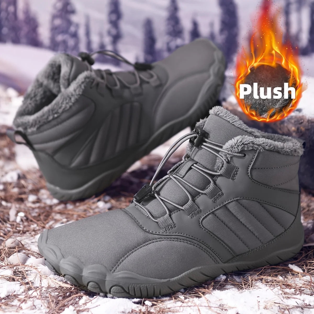 Unisex Winter Fleece Lined Five Toe Snow Boots For Hiking