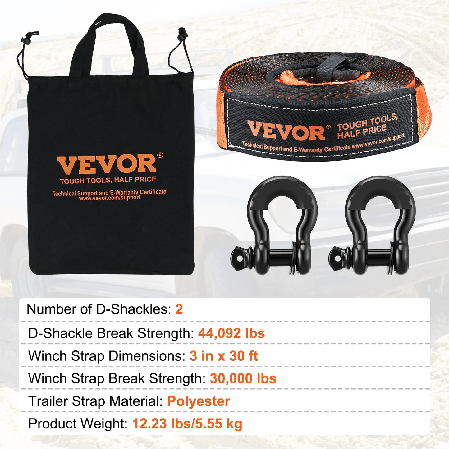 SucceBuy Off Road Winch Recovery Kit 30000 Lbs Tow Strap