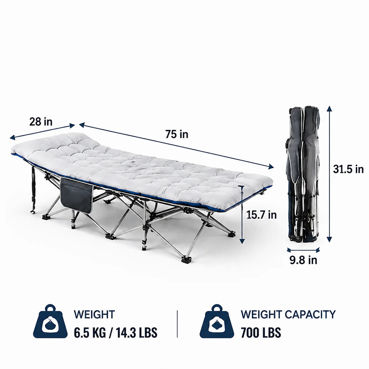 Portable Folding Camping Cot With Thick Padded Mattress for Travel Sleeping