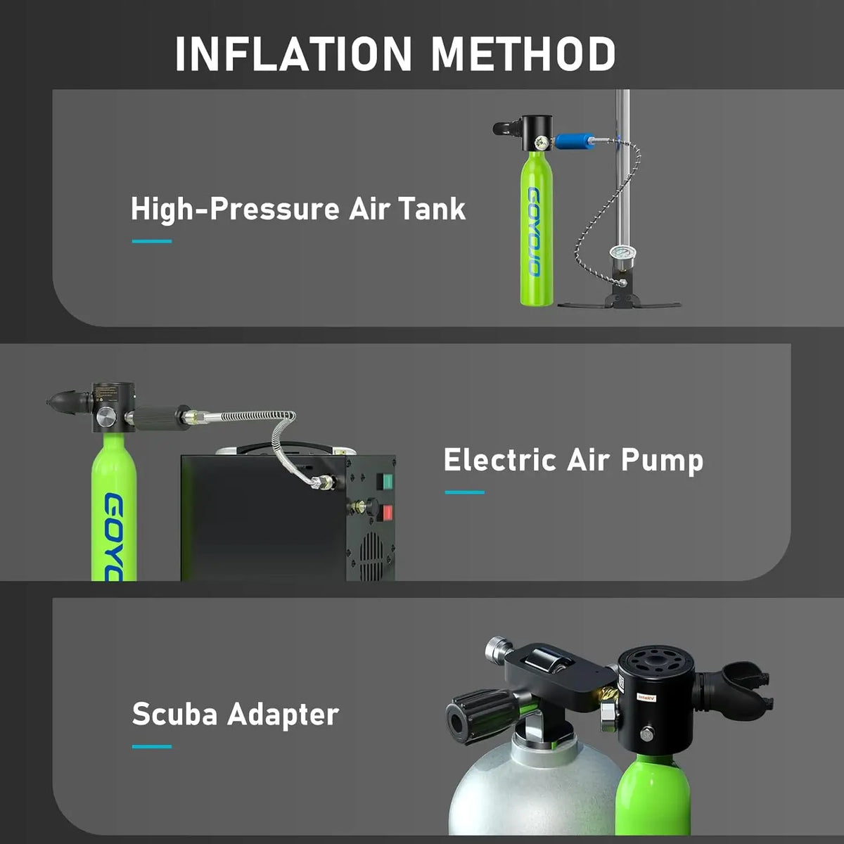 Goyojo Mini Reusable Scuba Diving Tank Cylinder Kit With Pump