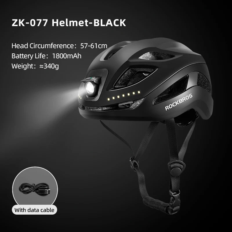 ROCKBROS LED Cycling Helmet With Front Light Type C Charging