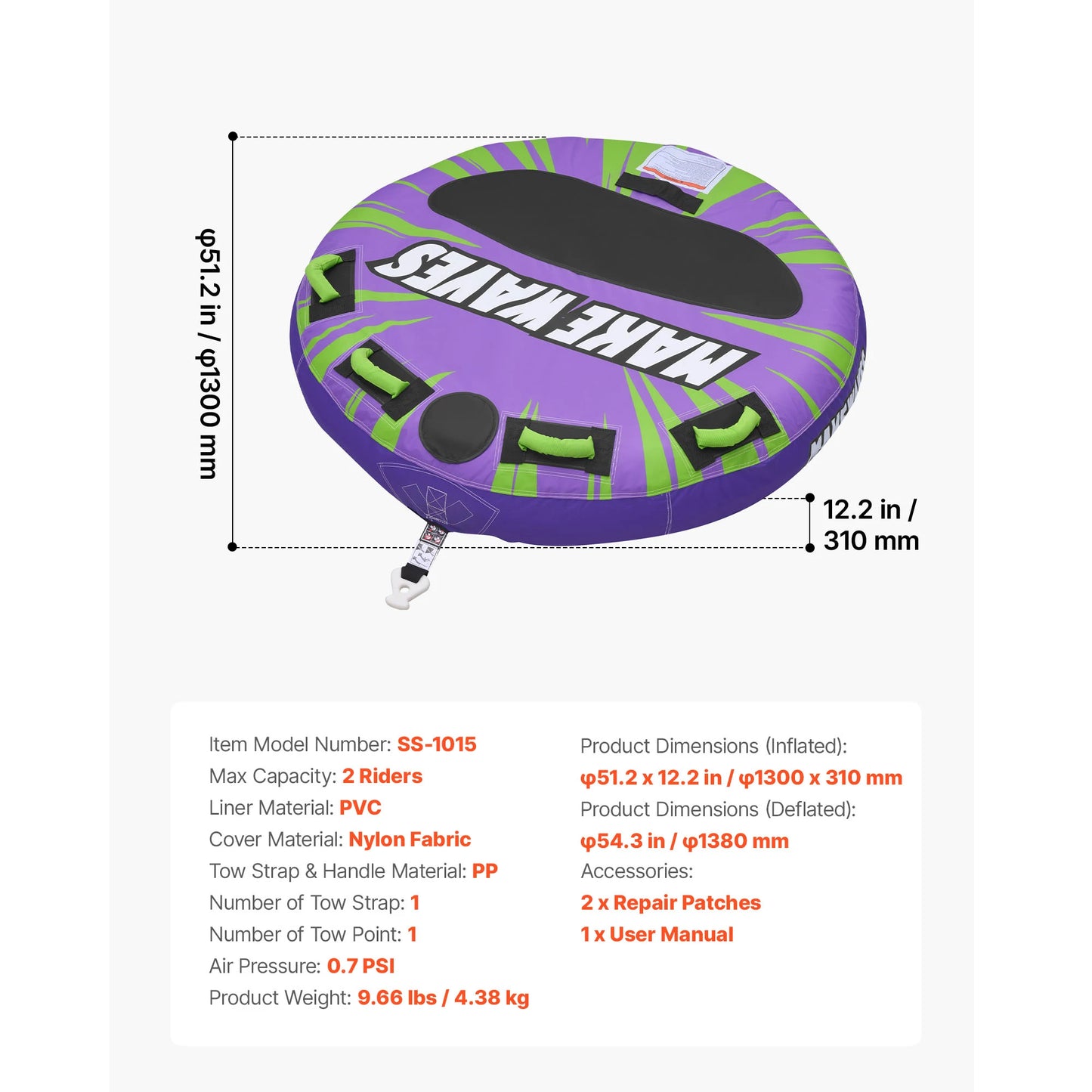Succebuy Inflatable Towable Tube With Nylon Cover And Handles