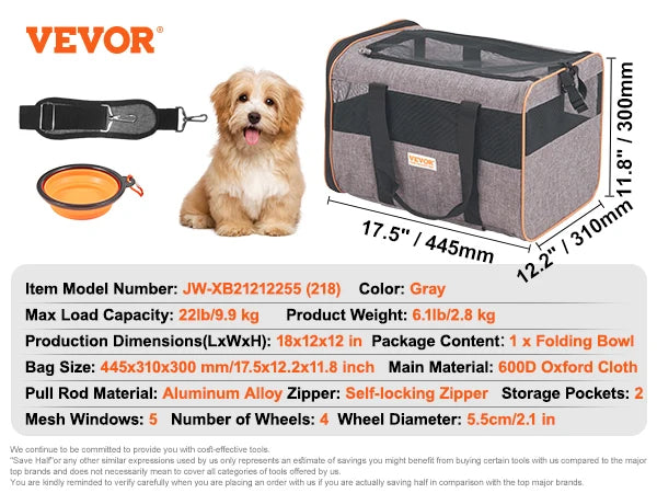 Wheeled Pet Carrier Backpack With Telescopic Handle For Travel