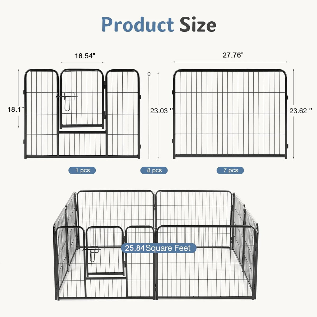 JHK Metal 8 Panel Dog Playpen Foldable Pet Exercise Fence