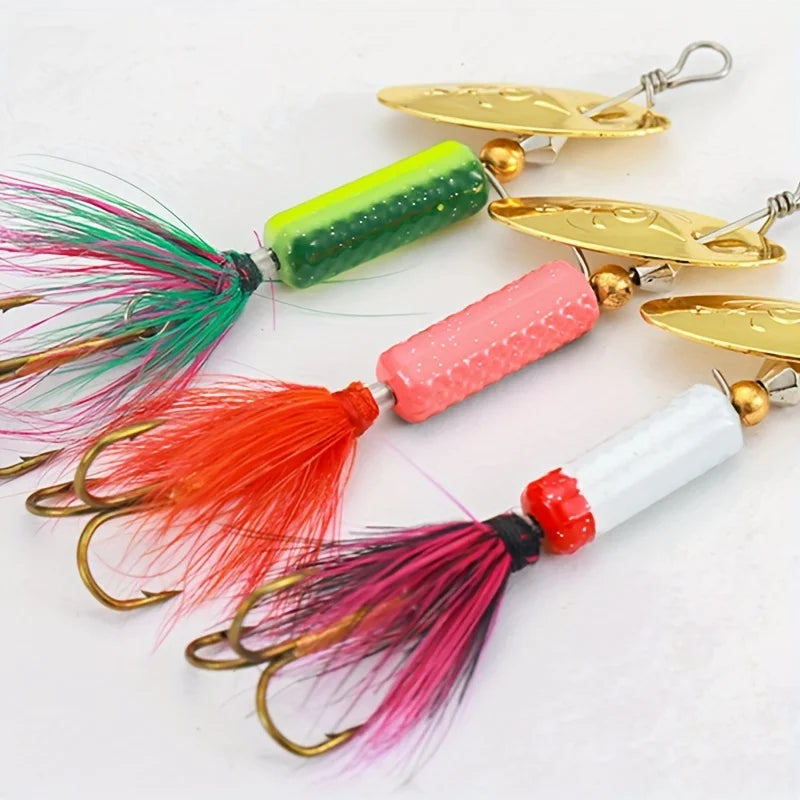 Metal Fishing Spinner Lure Kit Featuring Rotating Baits For Anglers