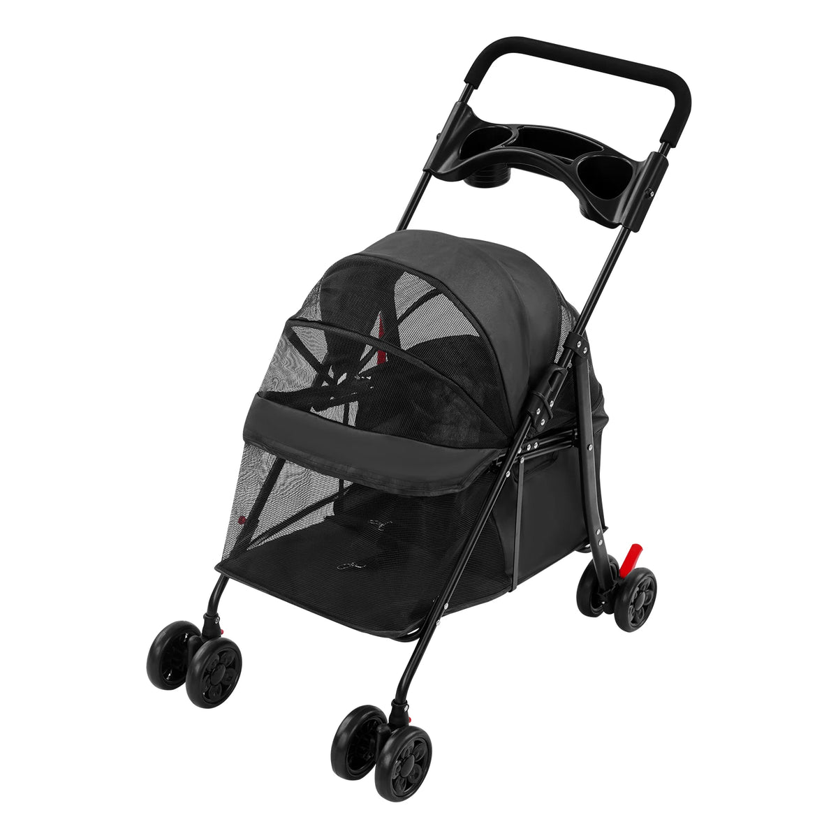 Foldable Mesh Pet Stroller With Cup Holder And Ergonomic Grip