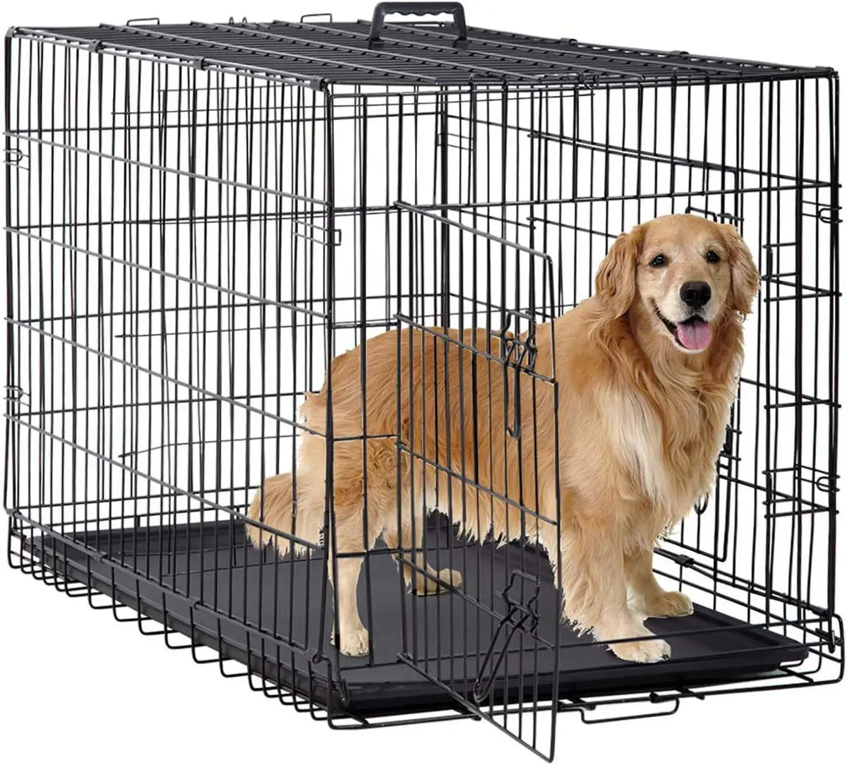 BestPet Foldable Metal Dog Kennel With Heavy Duty Slide Latches
