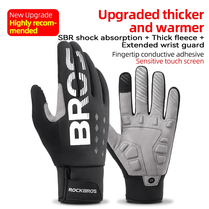 ROCKBROS Lightweight Fleece Cycling Gloves With Anti-Slip Shock Absorption