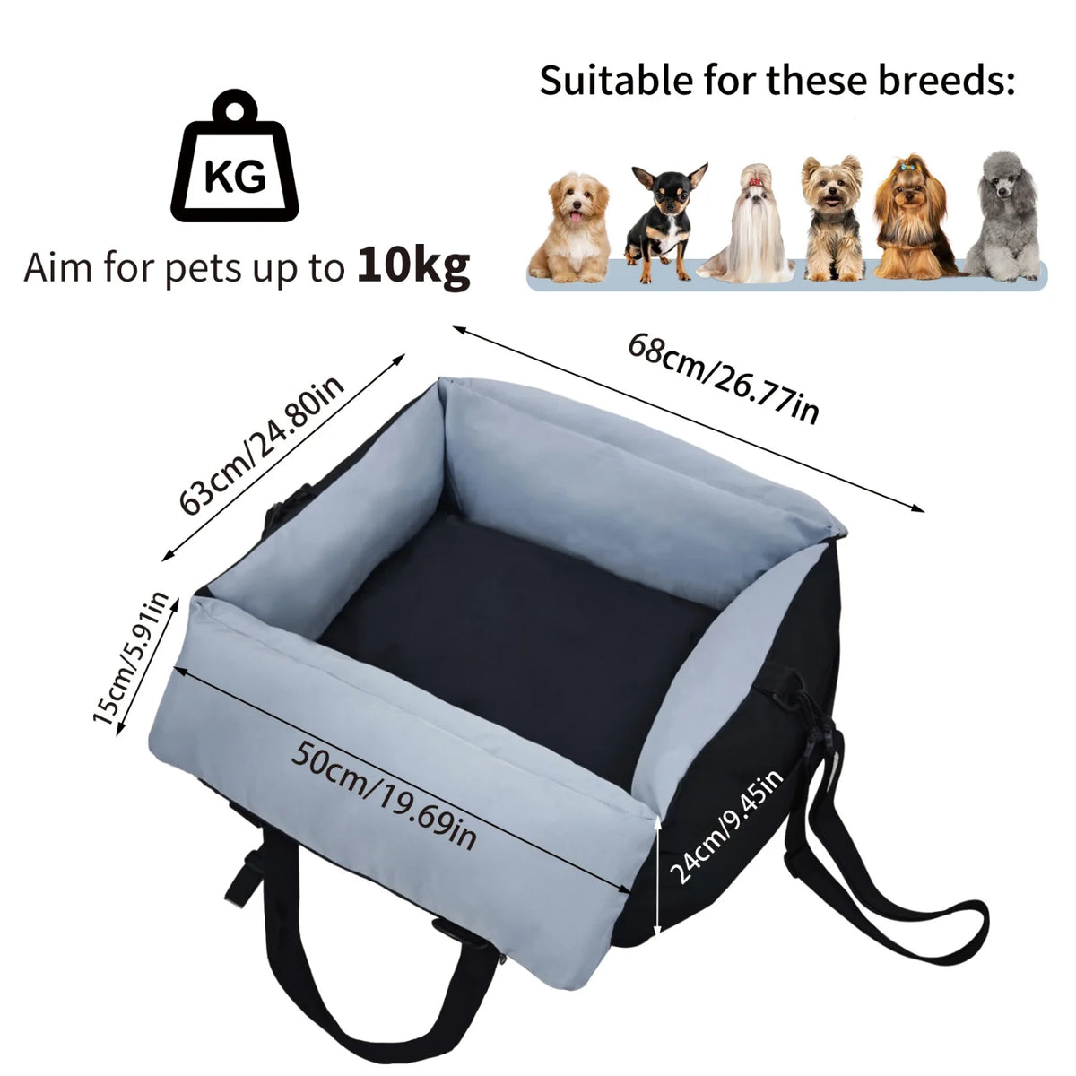 Soft Dog Car Seat Travel Carrier With Safety Belt Pocket
