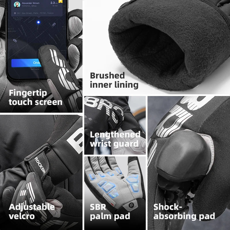 ROCKBROS Lightweight Fleece Cycling Gloves With Anti-Slip Shock Absorption