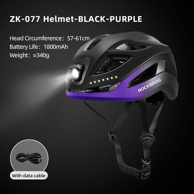 ROCKBROS LED Cycling Helmet With Front Light Type C Charging