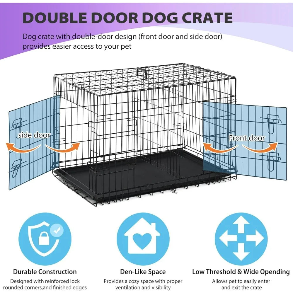 BestPet Foldable Metal Dog Kennel With Heavy Duty Slide Latches
