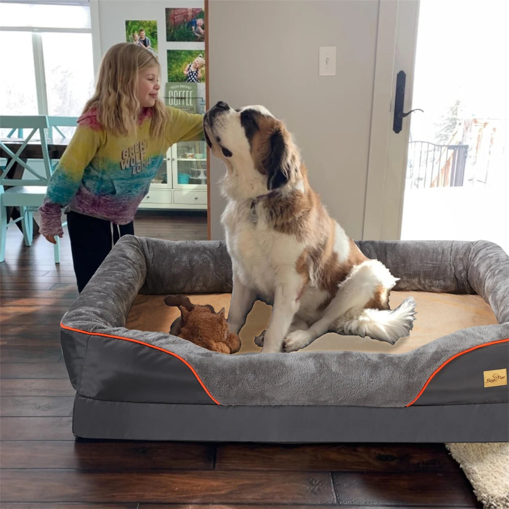 Borwart Orthopedic Memory Foam Dog Bed With Removable Cover Bolster
