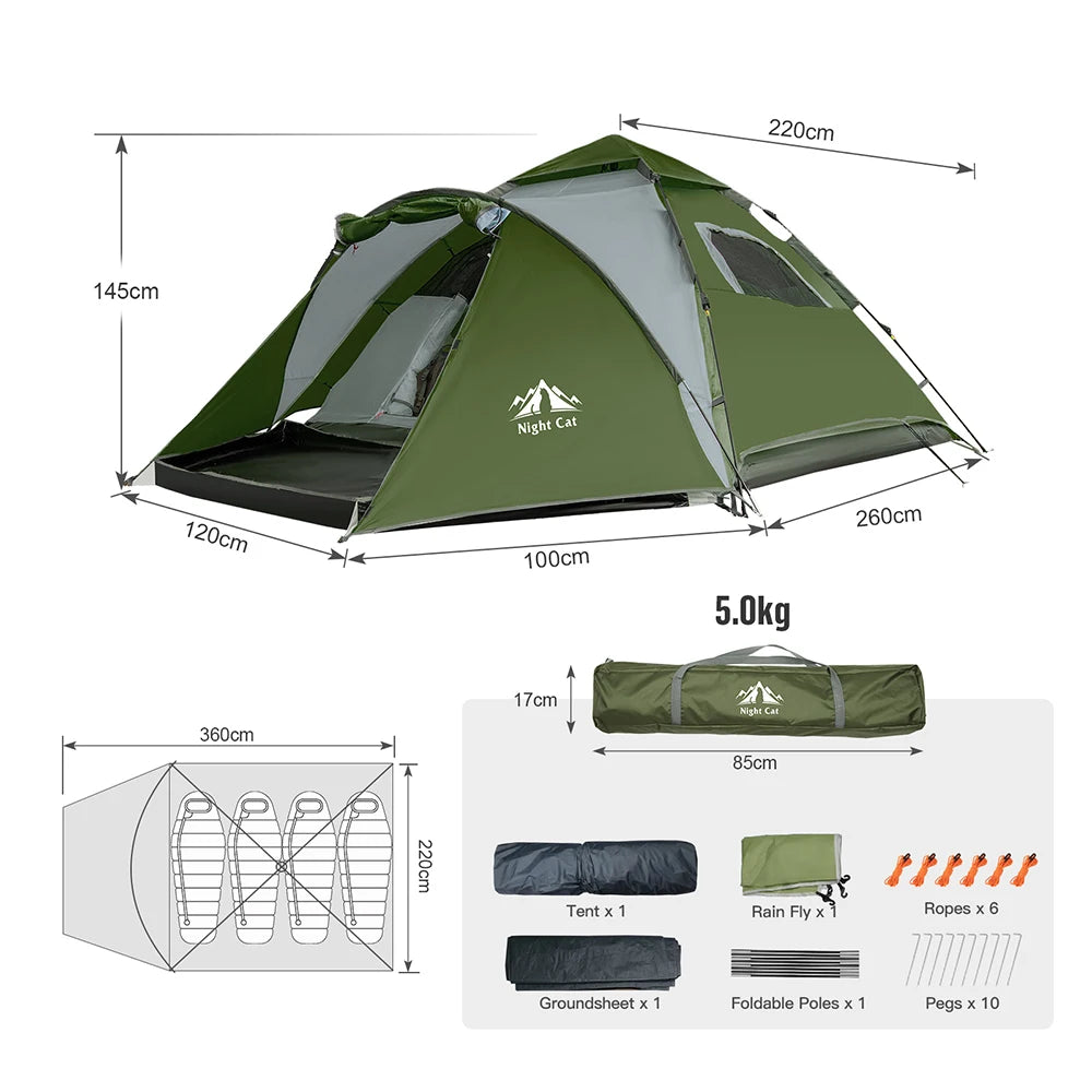 Night Cat Instant Hydraulic Camping Tent Double Layer Waterproof
