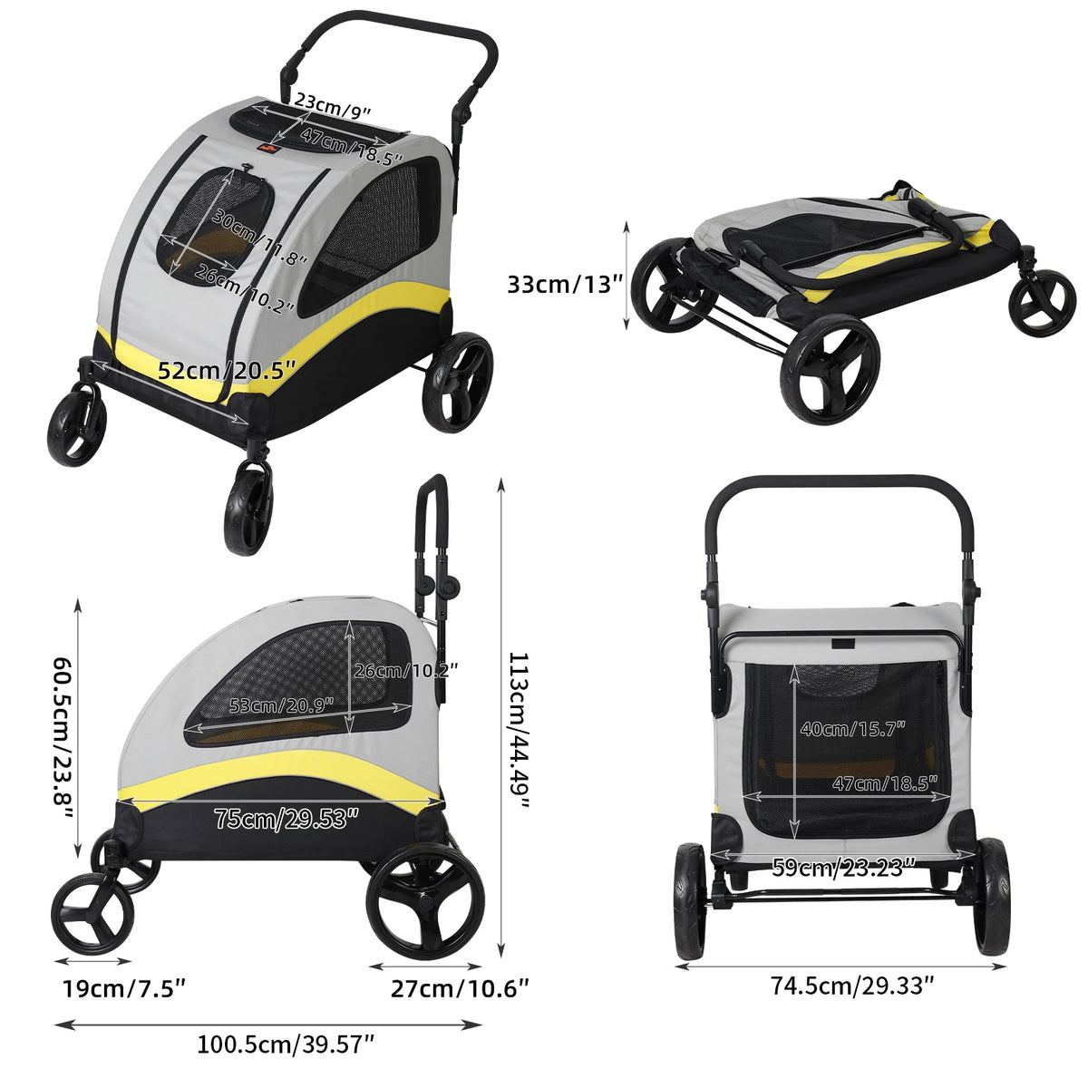 Universal Foldable Dog Stroller And Breathable Metal Pet Cart