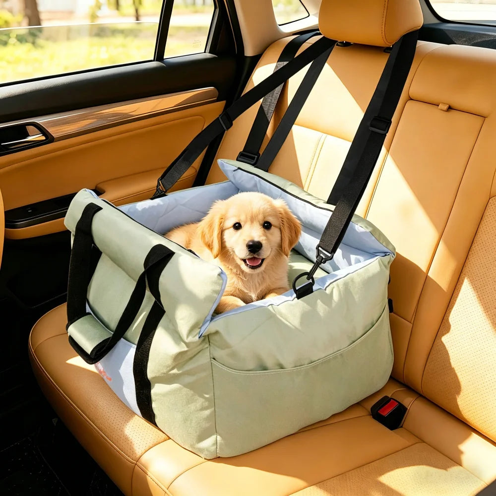 BORWART Dog Car Seat With Safety Belt And Storage Pocket
