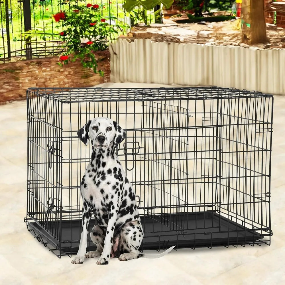 BestPet Foldable Metal Dog Kennel With Heavy Duty Slide Latches
