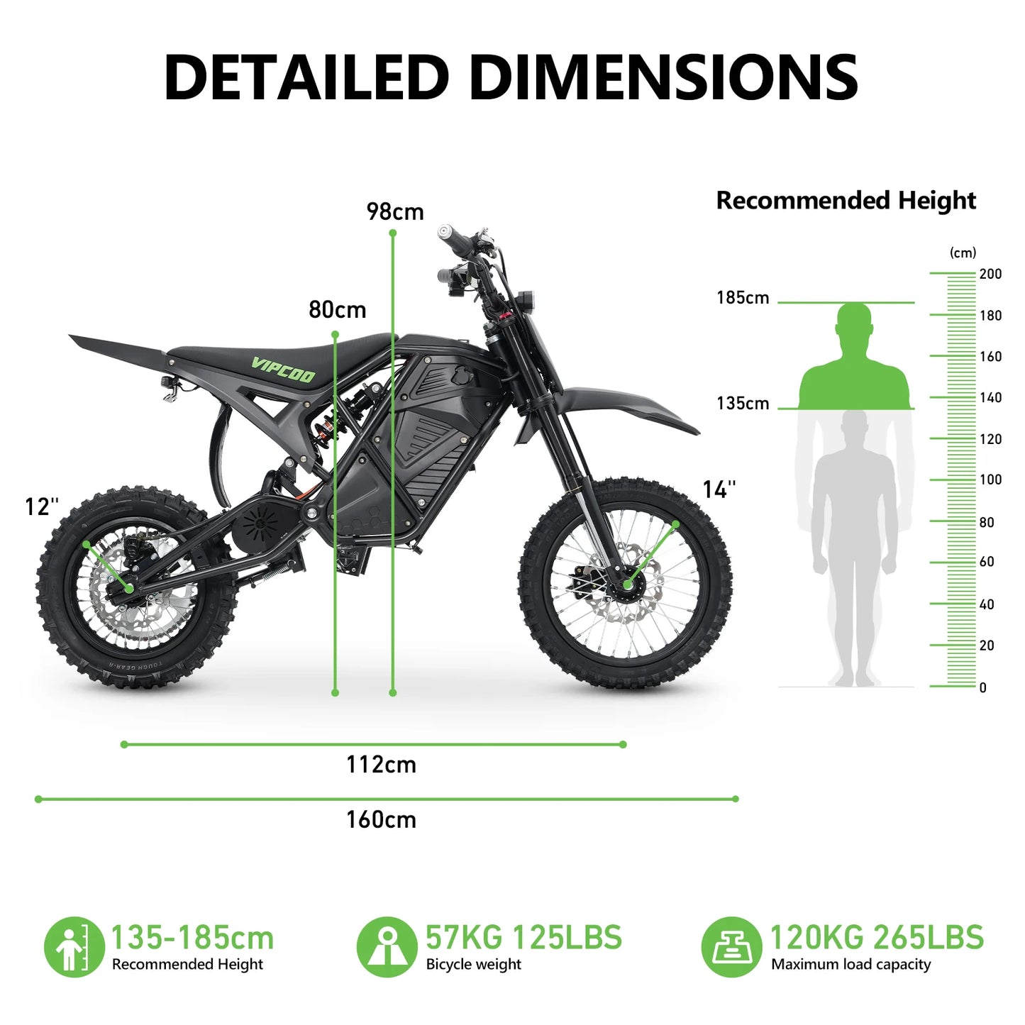 VIPCOO 3500W Electric Dirt Bike With Reliable Off Road Tires