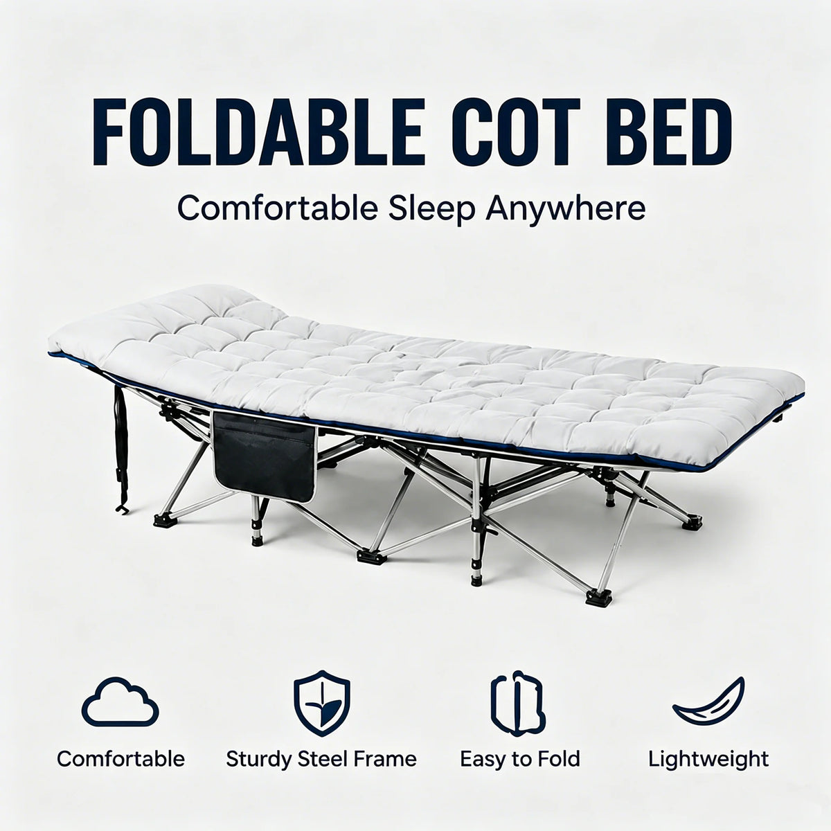 Portable Folding Camping Cot With Thick Padded Mattress for Travel Sleeping