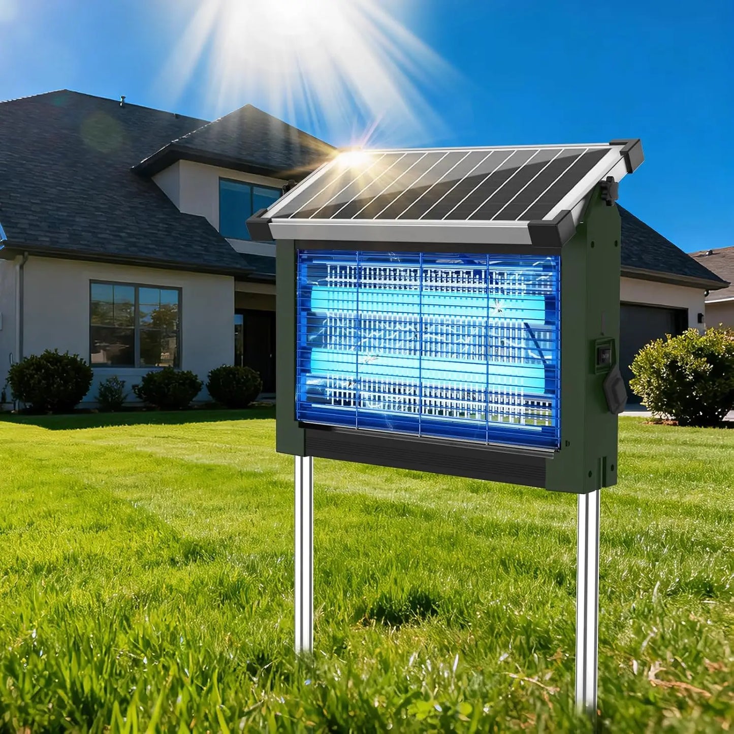 Solar Outdoor Bug Zapper With 4500V Waterproof Mosquito Killer Device
