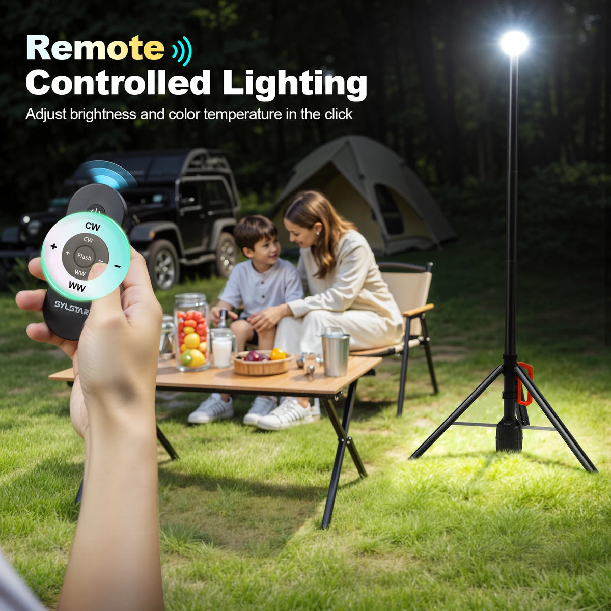 Rechargeable Telescopic Work Light With Remote Control 3000 Lumens Dimmable