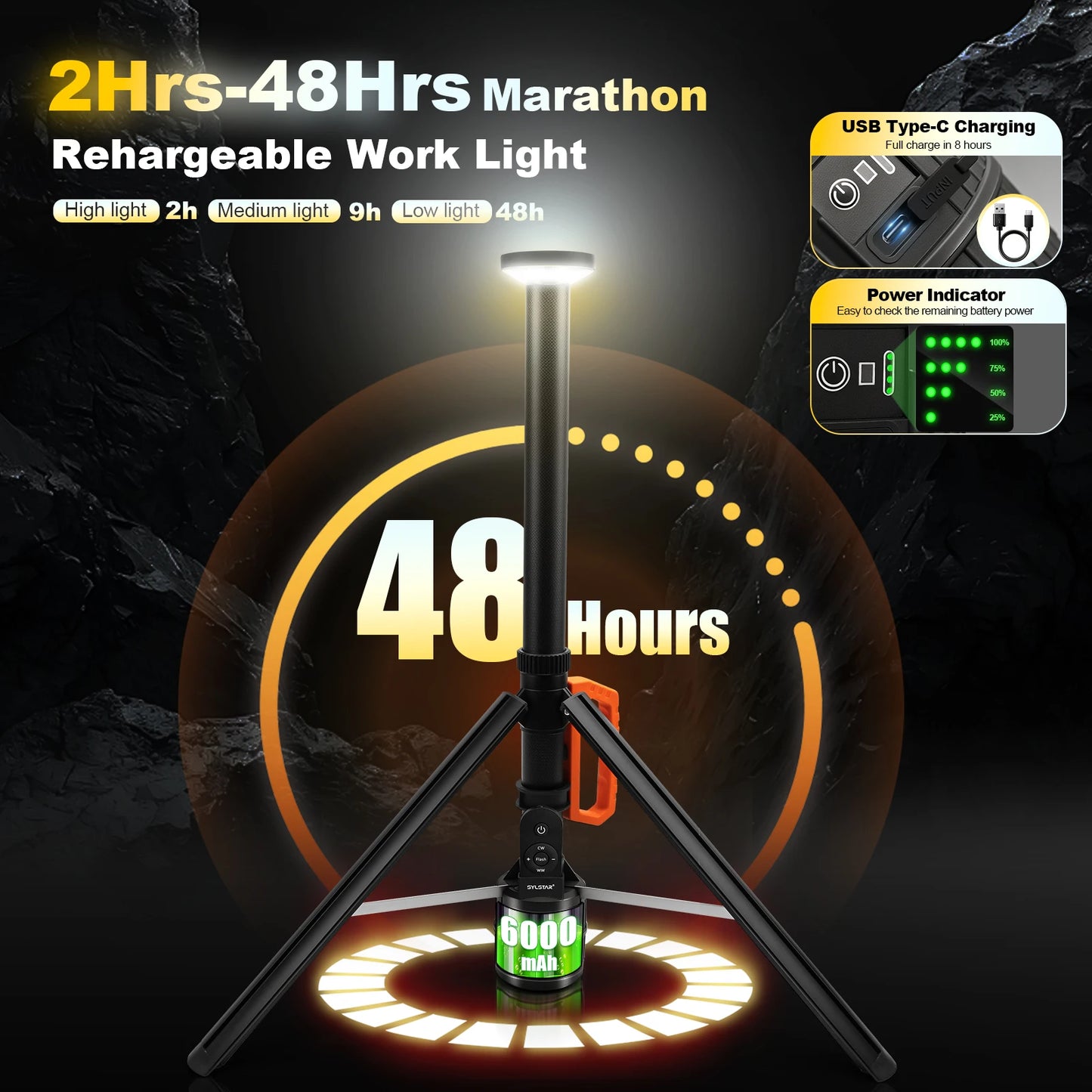 Rechargeable Telescopic Work Light With Remote Control 3000 Lumens Dimmable