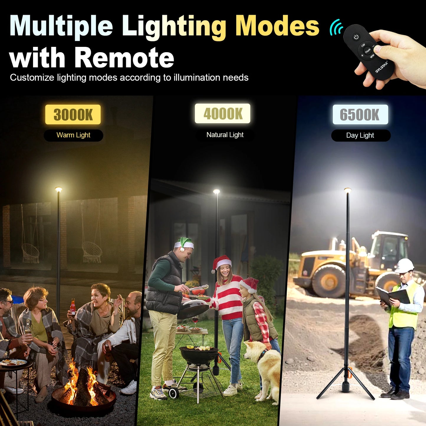 Rechargeable Telescopic Work Light With Remote Control 3000 Lumens Dimmable