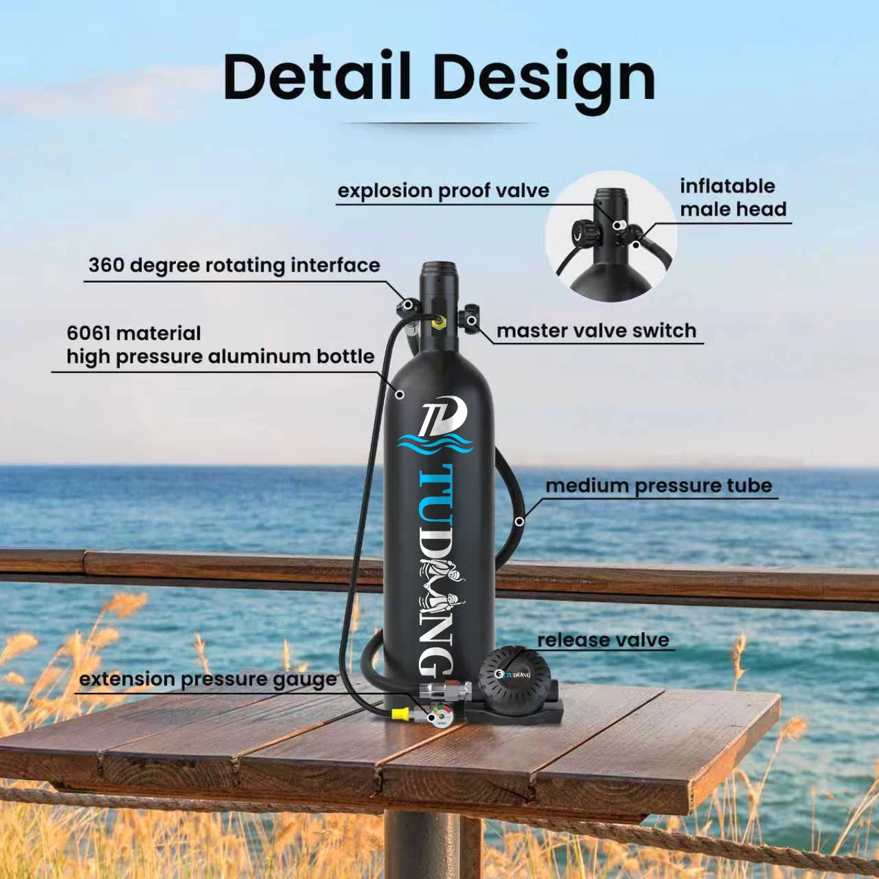 Tudiving Portable Refillable Scuba Tank for Underwater Diving