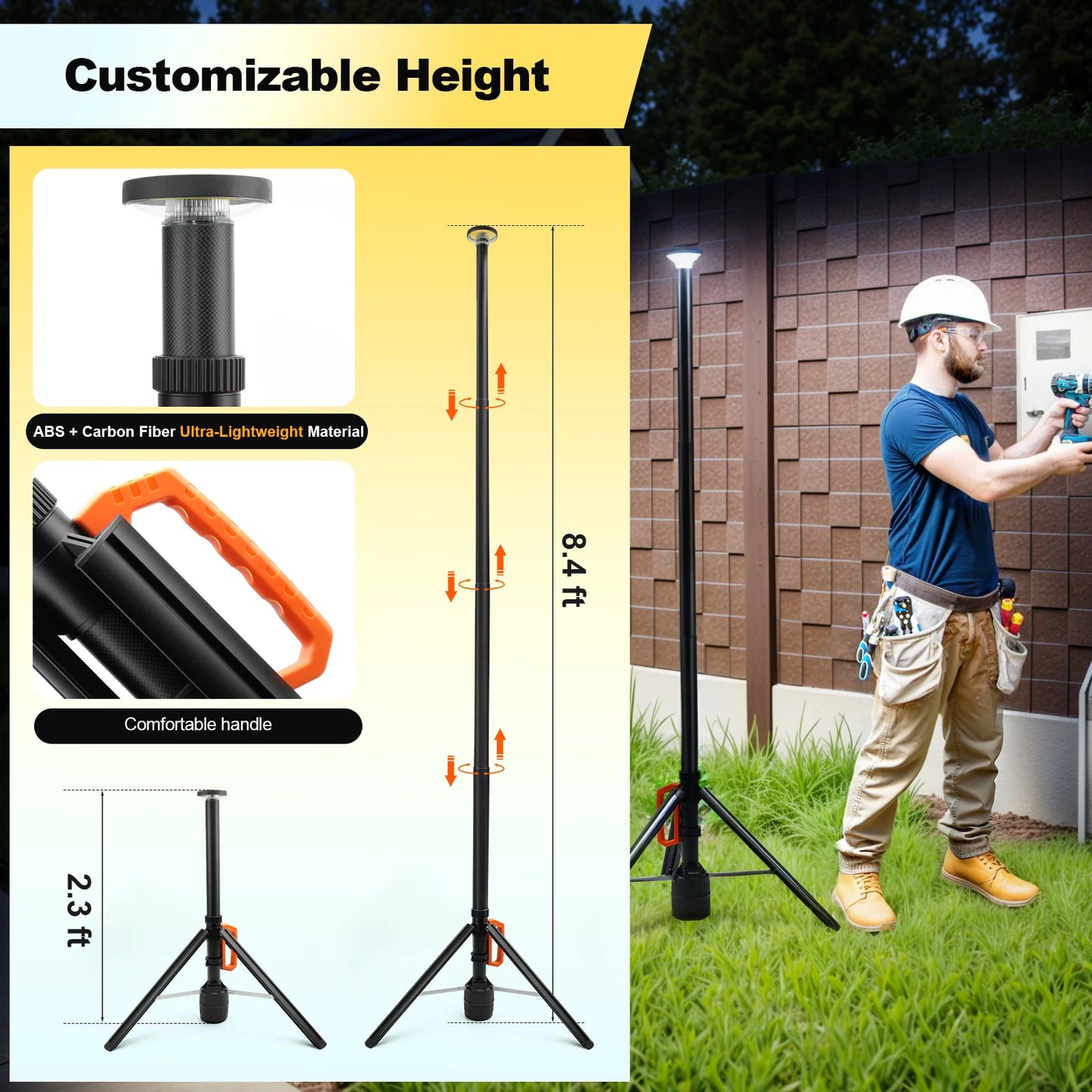 Rechargeable Telescopic Work Light With Remote Control 3000 Lumens Dimmable