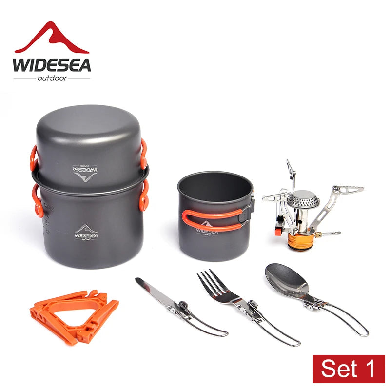 Widesea Portable Camping Cookware Set With Folding Tableware