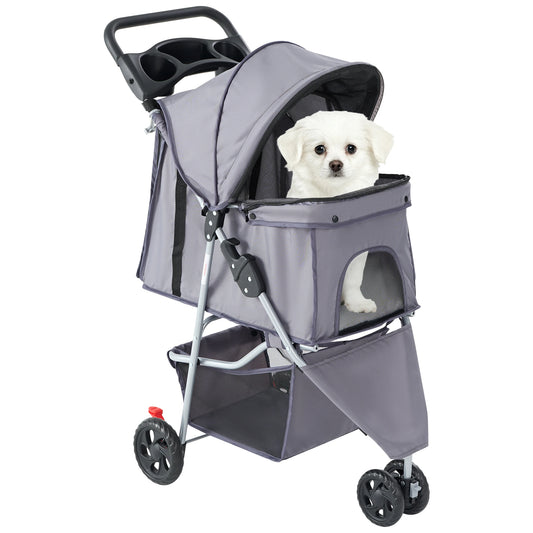 Folding Pet Stroller With Storage Basket And Cup Holder Portable