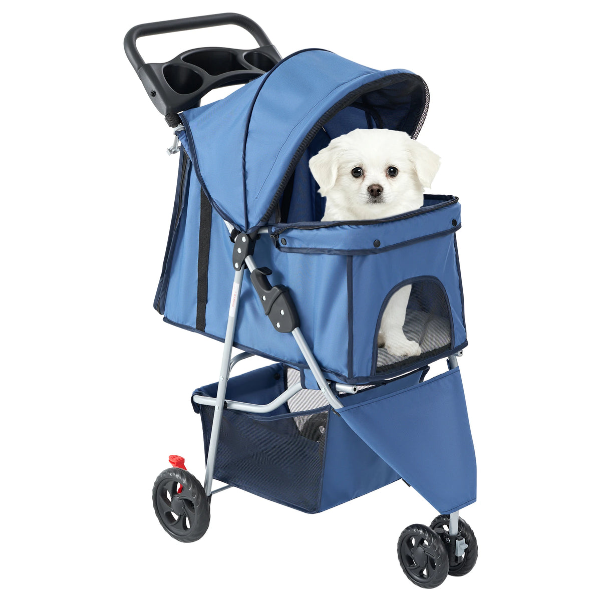 Folding Pet Stroller With Storage Basket And Cup Holder Portable