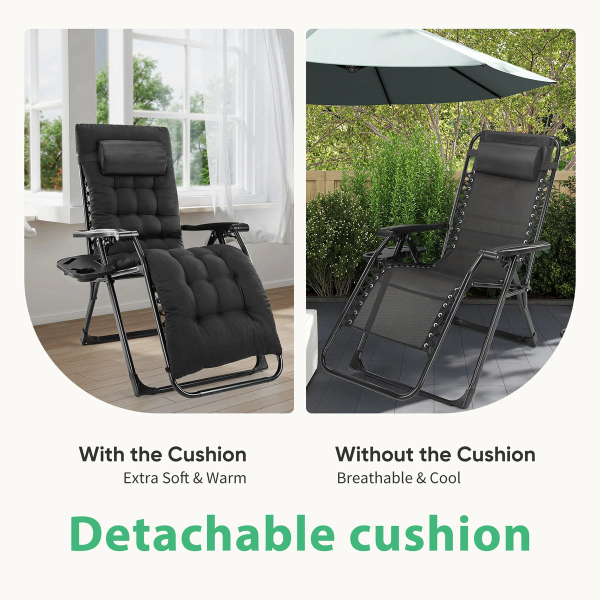JHK Zero Gravity Folding Patio Lounge Chair With Cup Holder