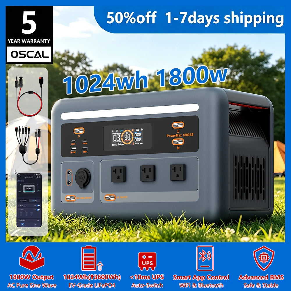 OSCAL PowerMax 1024Wh Portable Power Station With LiFePO4 Battery