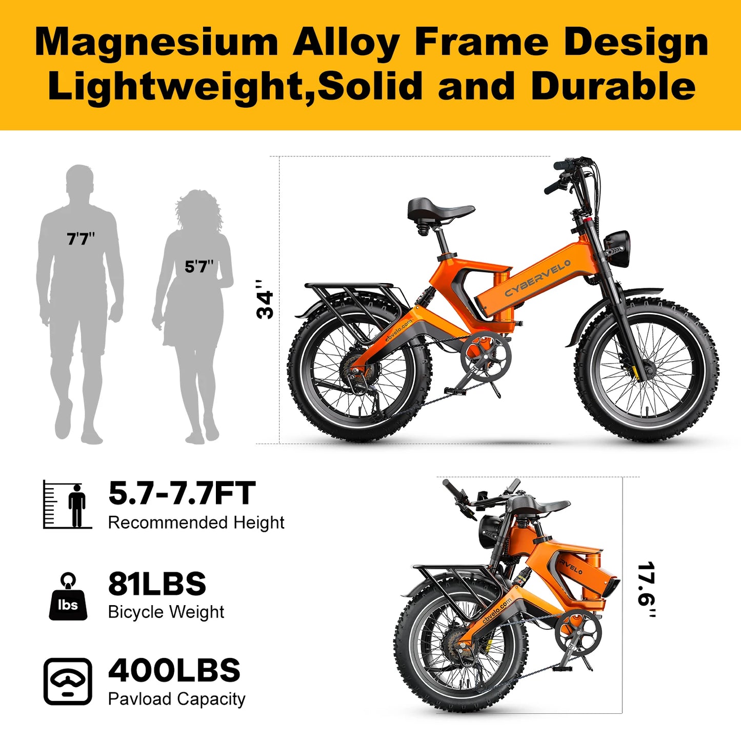 Cybervelo 2000W Foldable Fat Tire Electric Bike With 48V Battery