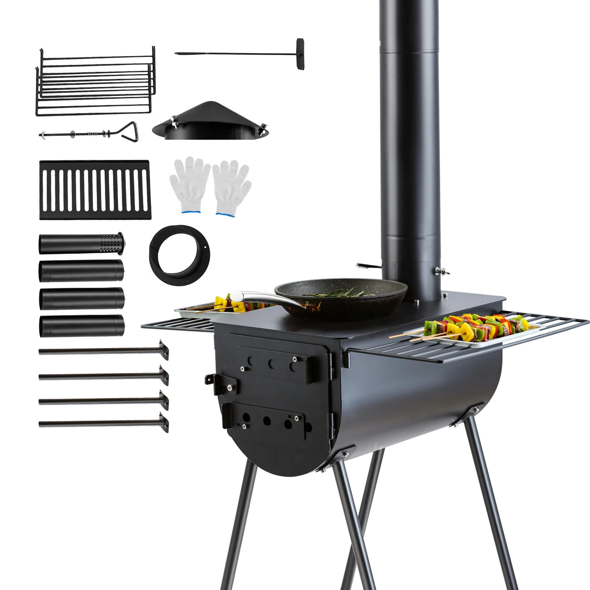 SucceBuy Portable Wood Stove With Chimney Pipe For Camping