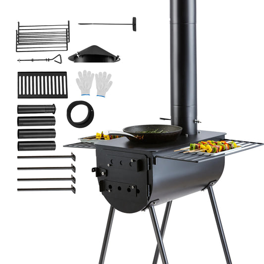 SucceBuy Portable Wood Stove With Chimney Pipe For Camping