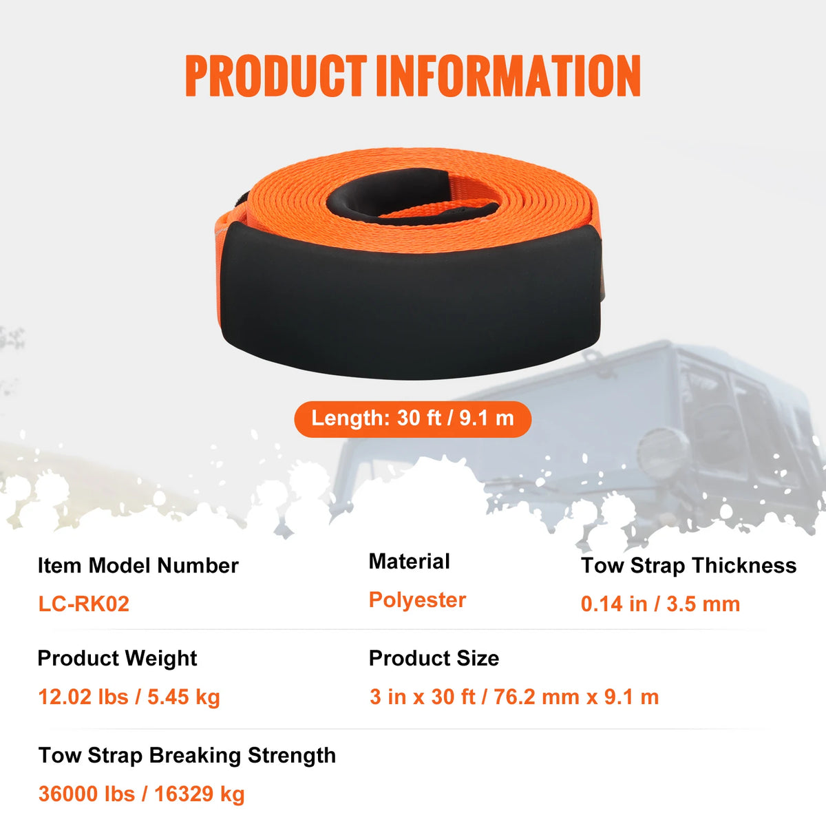 Heavy Duty Polyester Tow Strap Recovery Kit For Trucks And Jeeps