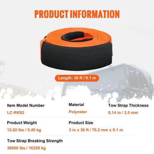 Heavy Duty Polyester Tow Strap Recovery Kit For Trucks And Jeeps