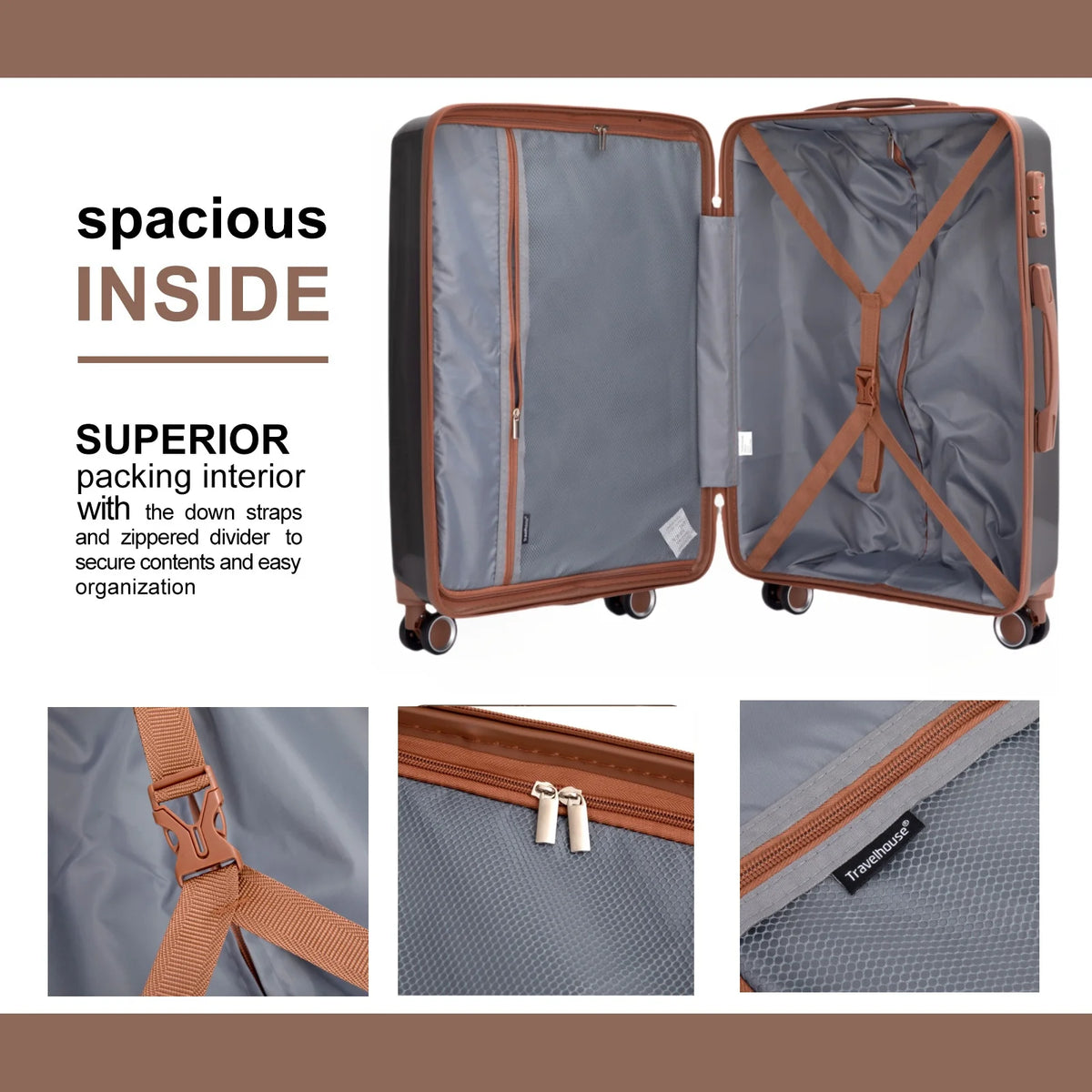 Travelhouse Five Piece Hardcase Spinner Luggage Set With TSA Lock